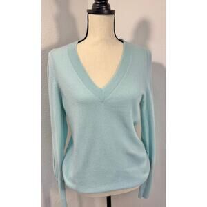 J Crew Collection Womens 100% Italian Cashmere V neck Sweater Blue Green L